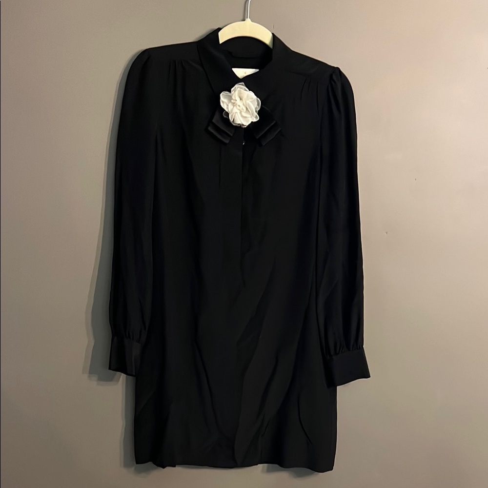 Kate Spade Elegant Black Partial Shirt Dress with White Floral Accent